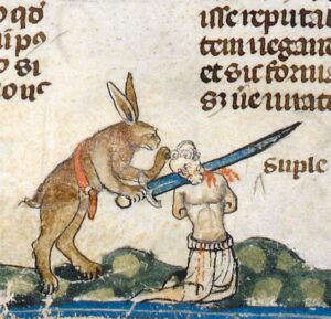 Средневековая миниатюра про злых боевых зайцев-кроликов
