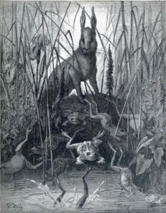 Гюстав Доре. Заяц и лягушки. 1868.